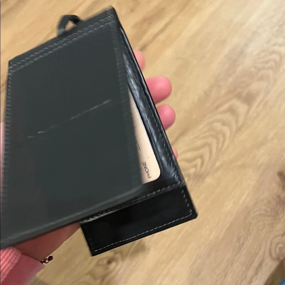 All Saints Black Leather Luggage Tag
